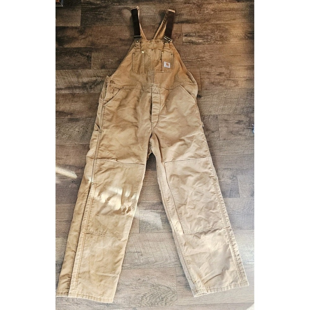 Carhartt Bib Overalls Arctic Red Quilt Lined Duck USA Mens 42 X 32 Beige
